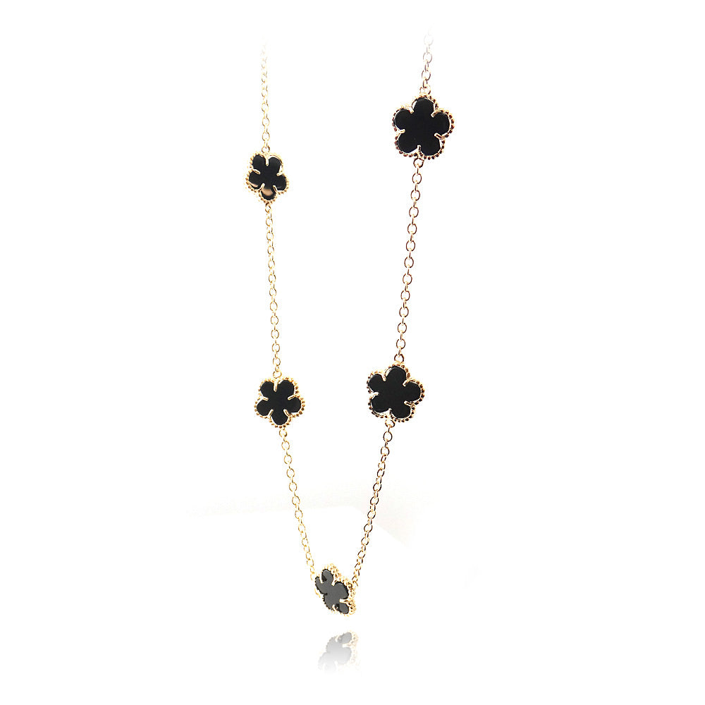 18K Gold over Sterling Silver Onyx Clover Necklace, 36 inch-2
