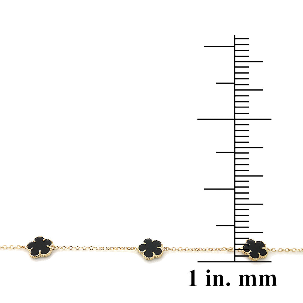 18K Gold over Sterling Silver Onyx Clover Necklace, 36 inch-3