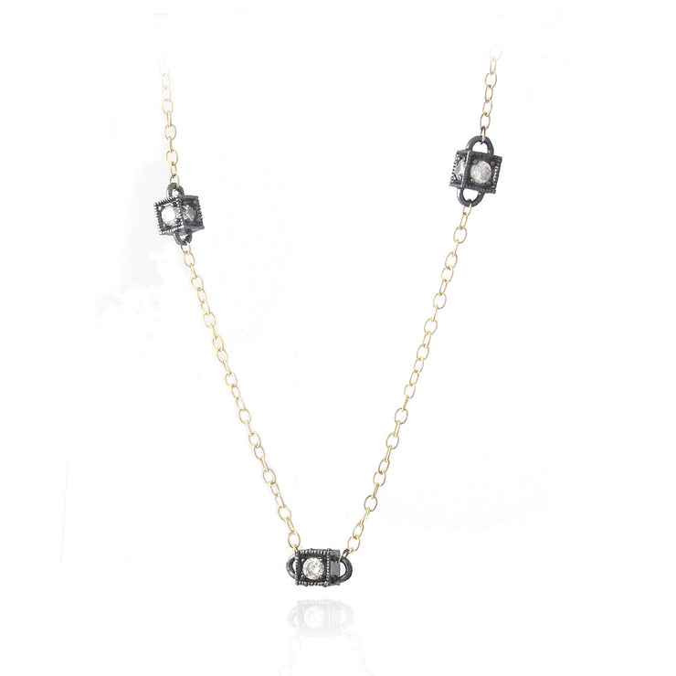 18K Gold over Sterling Silver CZ Cube Square Chain Necklace,18", 24", 36"