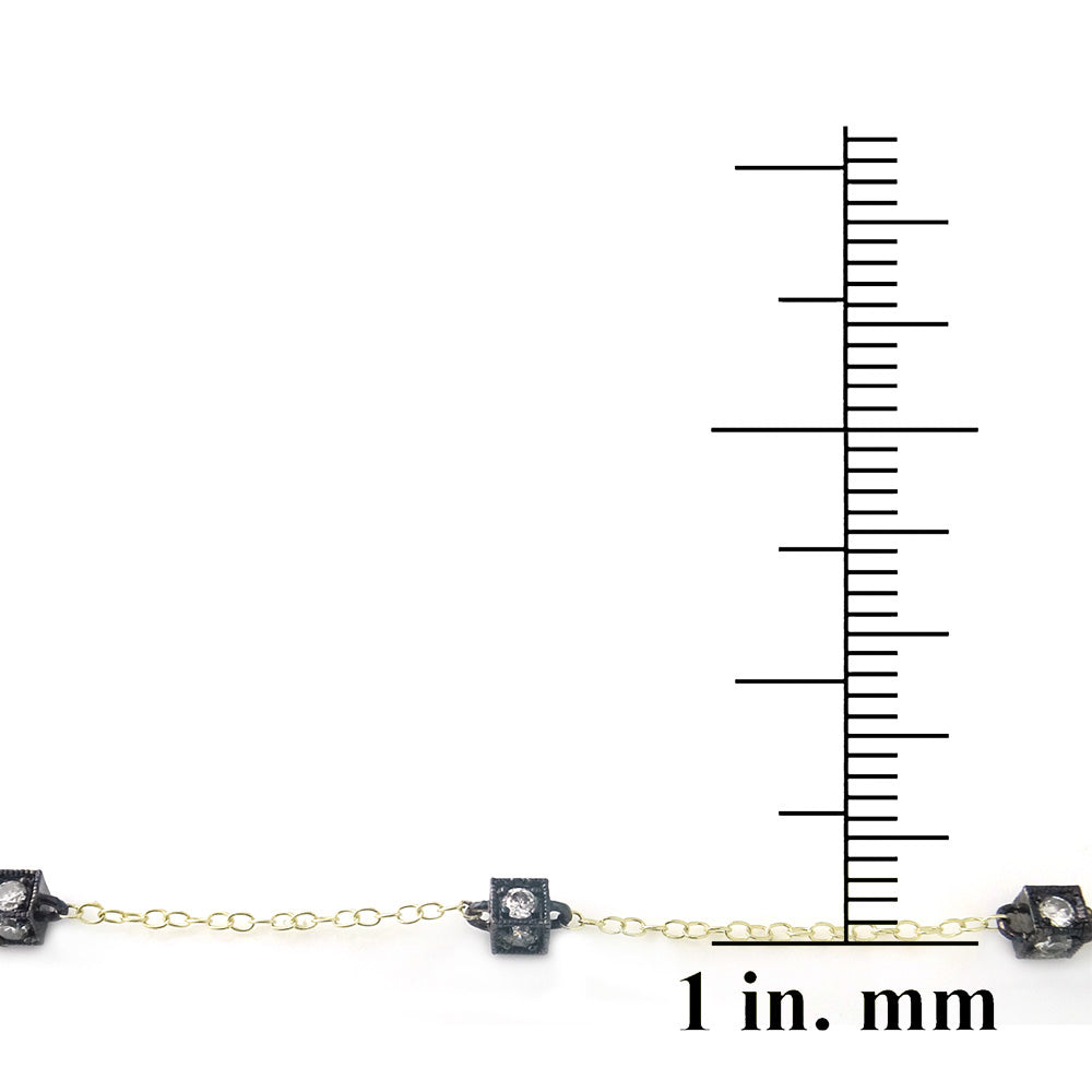 18K Gold over Sterling Silver CZ Cube Square Chain Necklace,18", 24", 36"-2