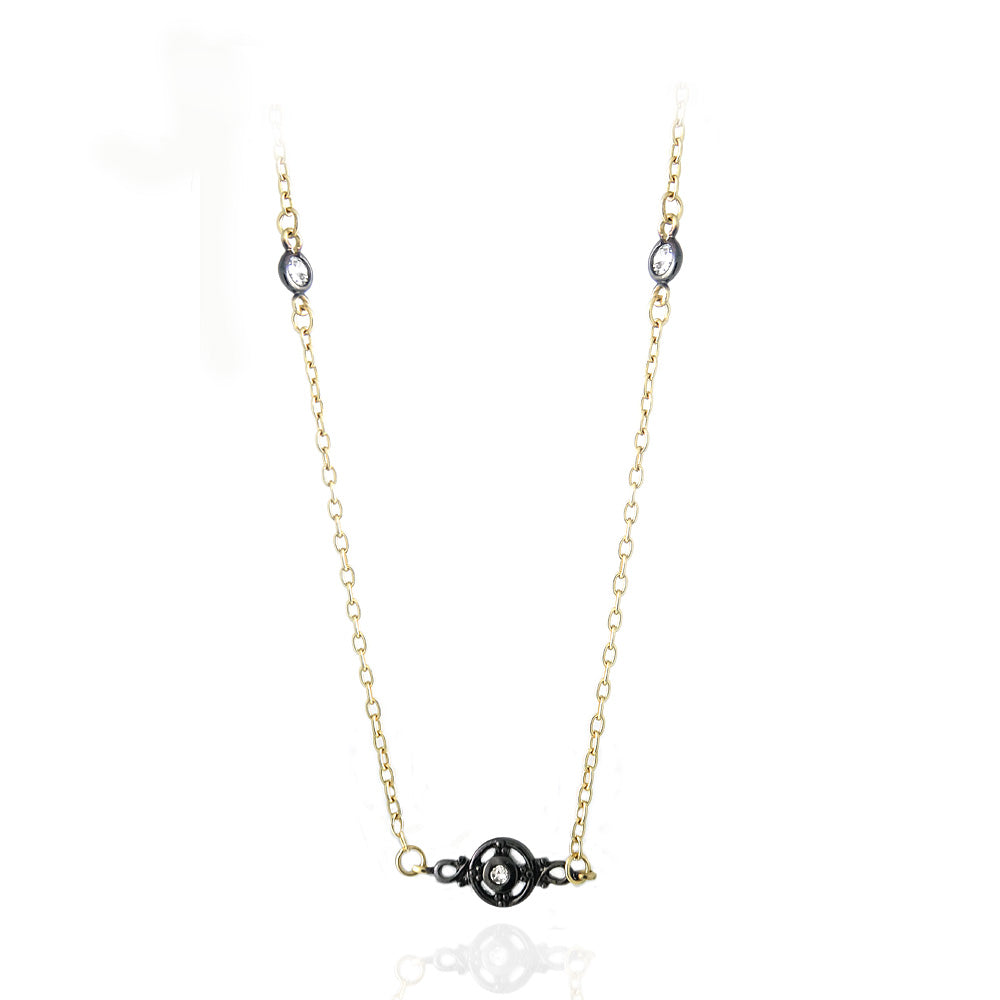 18K Gold over Sterling Silver CZ Circle Chain Necklace, 18", 24", 36"
