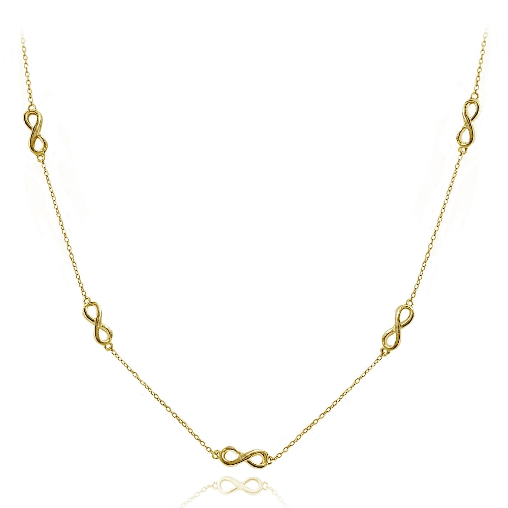 Yellow Gold Flashed Sterling Silver Polished Infinity Station Necklace, 24 inches