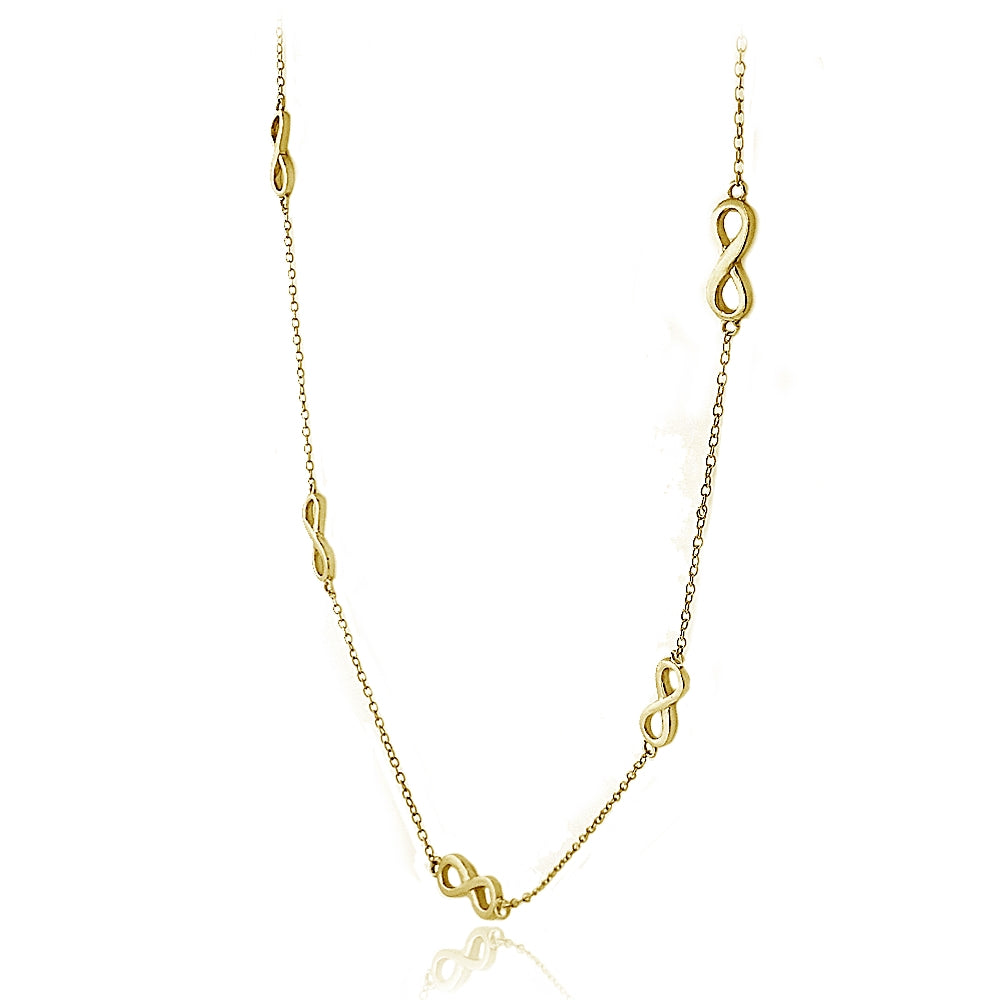 Yellow Gold Flashed Sterling Silver Polished Infinity Station Necklace, 24 inches-2