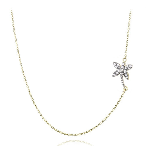 Gold Tone over Sterling Silver Diamond Accent Dragonfly Necklace