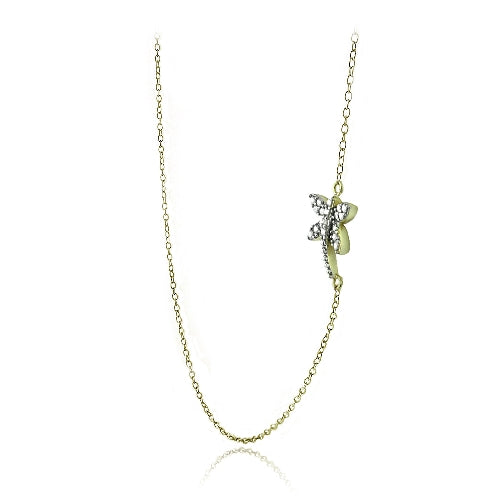 Gold Tone over Sterling Silver Diamond Accent Dragonfly Necklace-2