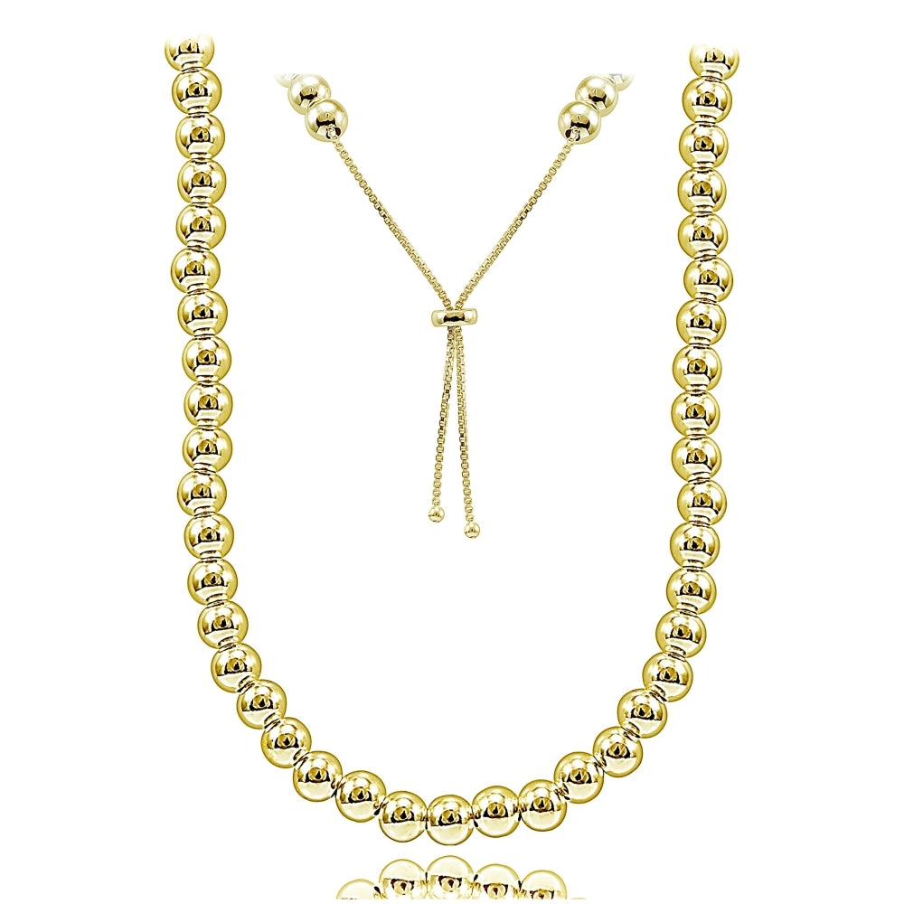 Gold Tone over Sterling Silver 6mm Beads Adjustable Necklace