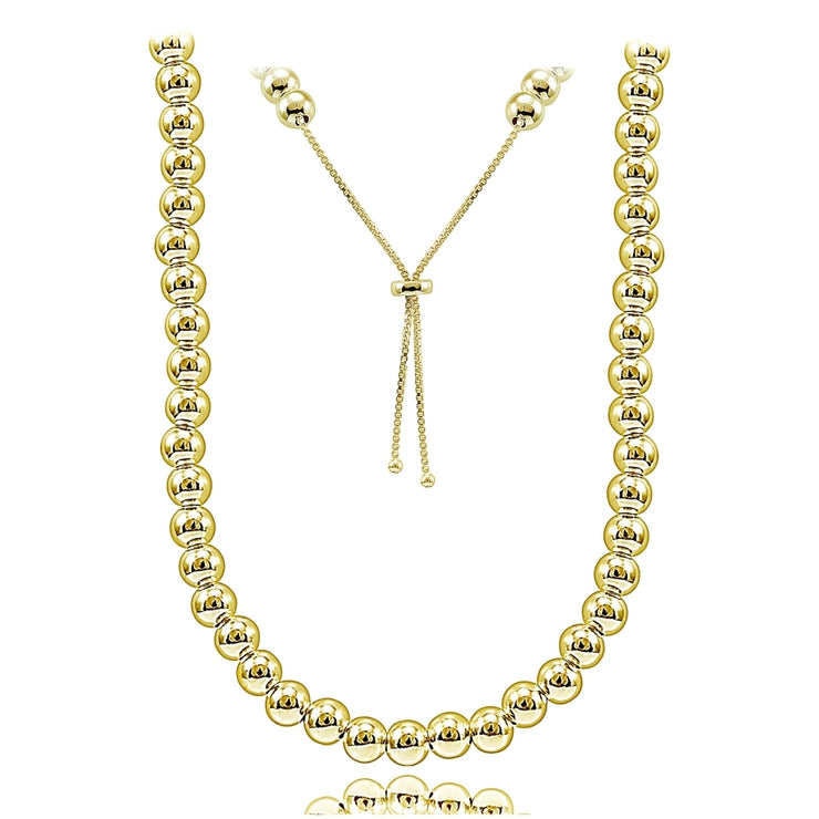 Gold Tone over Sterling Silver 6mm Beads Adjustable Necklace