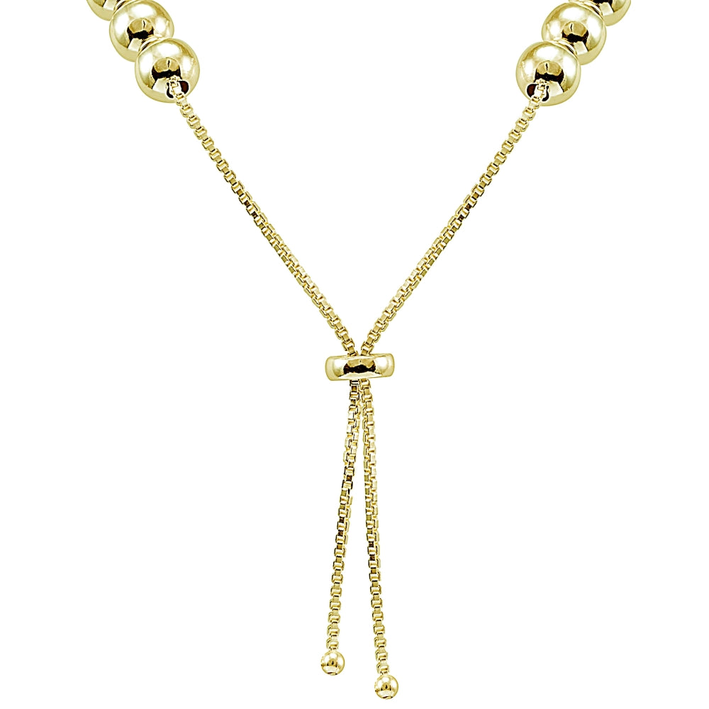 Gold Tone over Sterling Silver 6mm Beads Adjustable Necklace-2