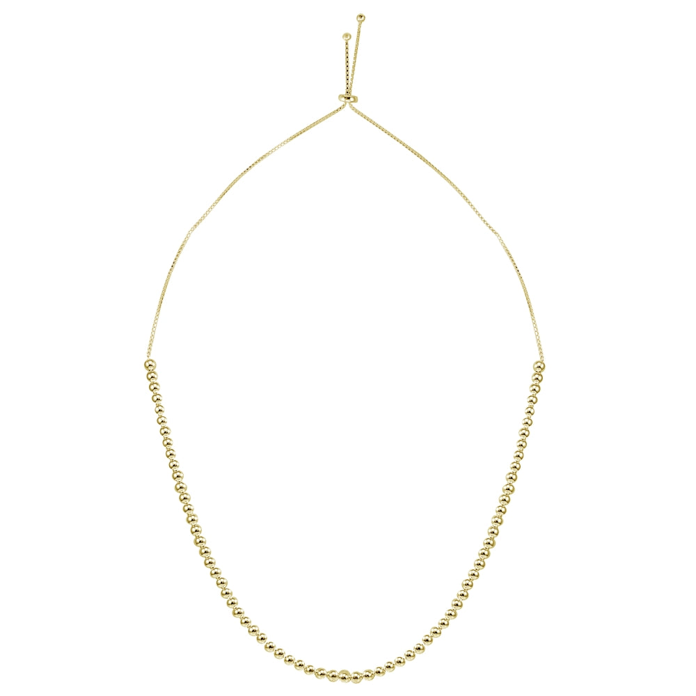 Gold Tone over Sterling Silver 6mm Beads Adjustable Necklace-3
