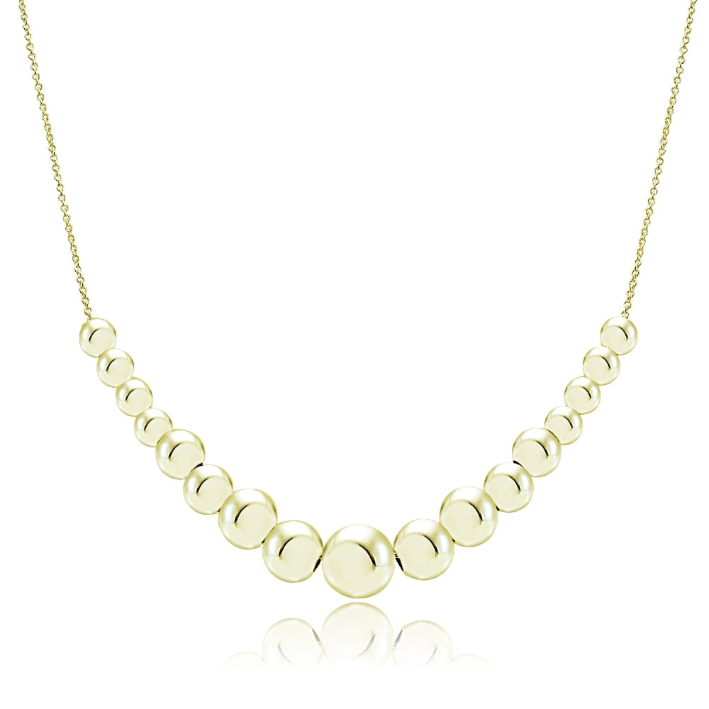 Gold Tone over Sterling Silver Graduated Polished Bead Necklace