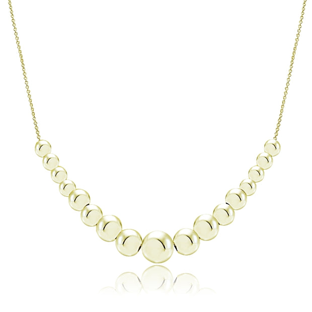 Gold Tone over Sterling Silver Graduated Polished Bead Necklace