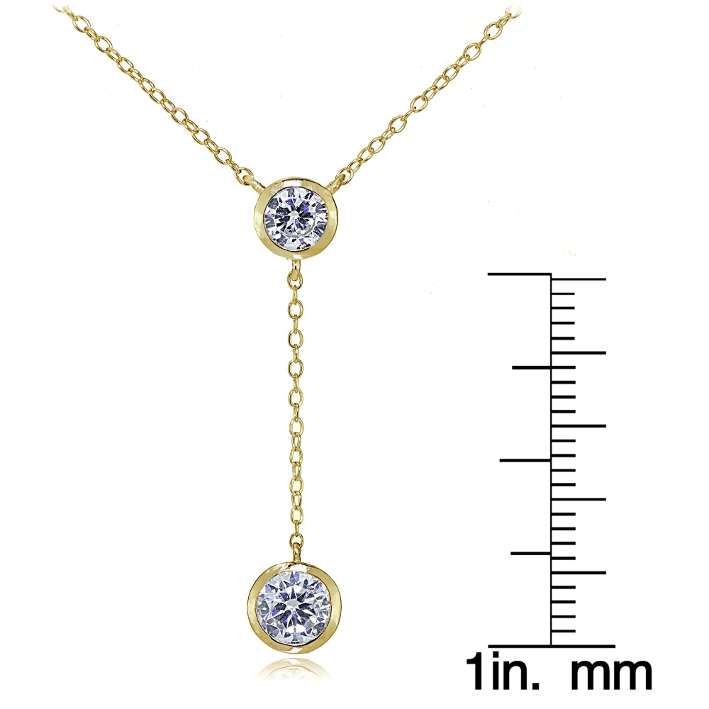 Gold Tone over Sterling Silver Cubic Zirconia Bezel-Set Dangling Y Necklace-2