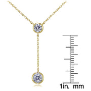 Gold Tone over Sterling Silver Cubic Zirconia Bezel-Set Dangling Y Necklace