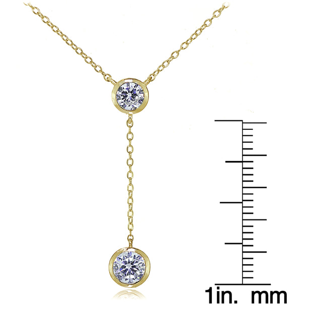 Gold Tone over Sterling Silver Cubic Zirconia Bezel-Set Dangling Y Necklace