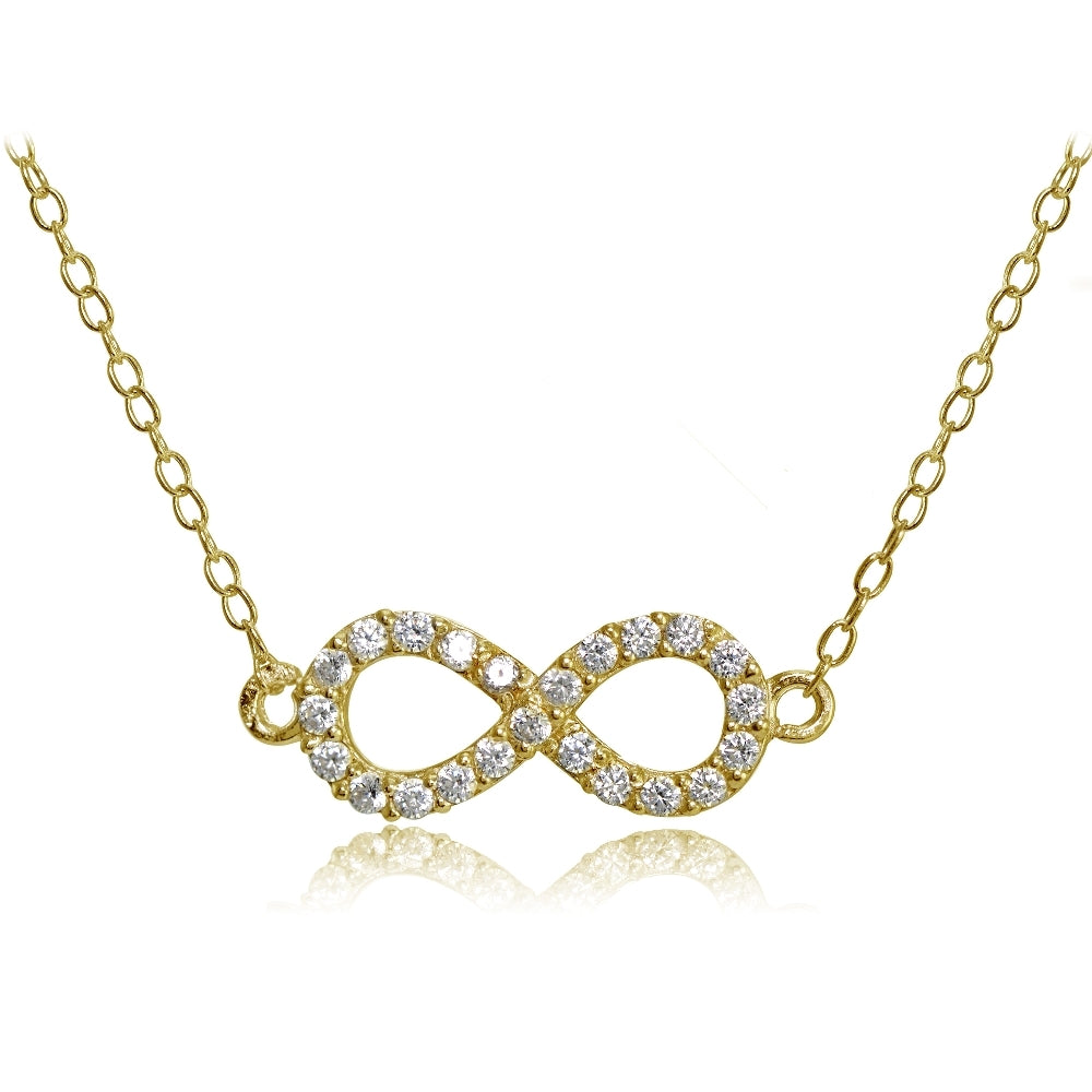Yellow Gold Flashed Sterling Silver Cubic Zirconia Small Infinity Necklace