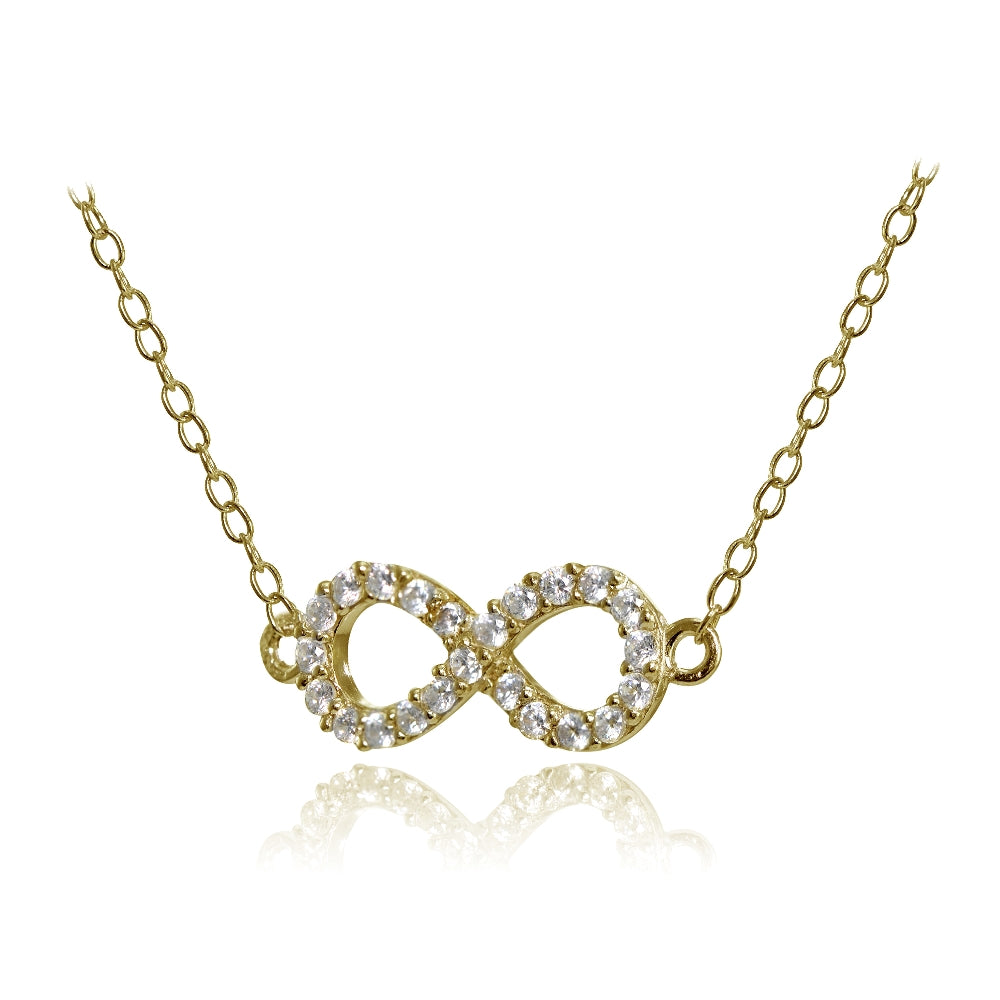 Yellow Gold Flashed Sterling Silver Cubic Zirconia Small Infinity Necklace-2