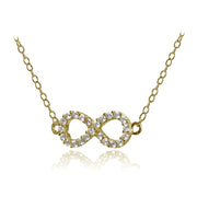 Yellow Gold Flashed Sterling Silver Cubic Zirconia Small Infinity Necklace