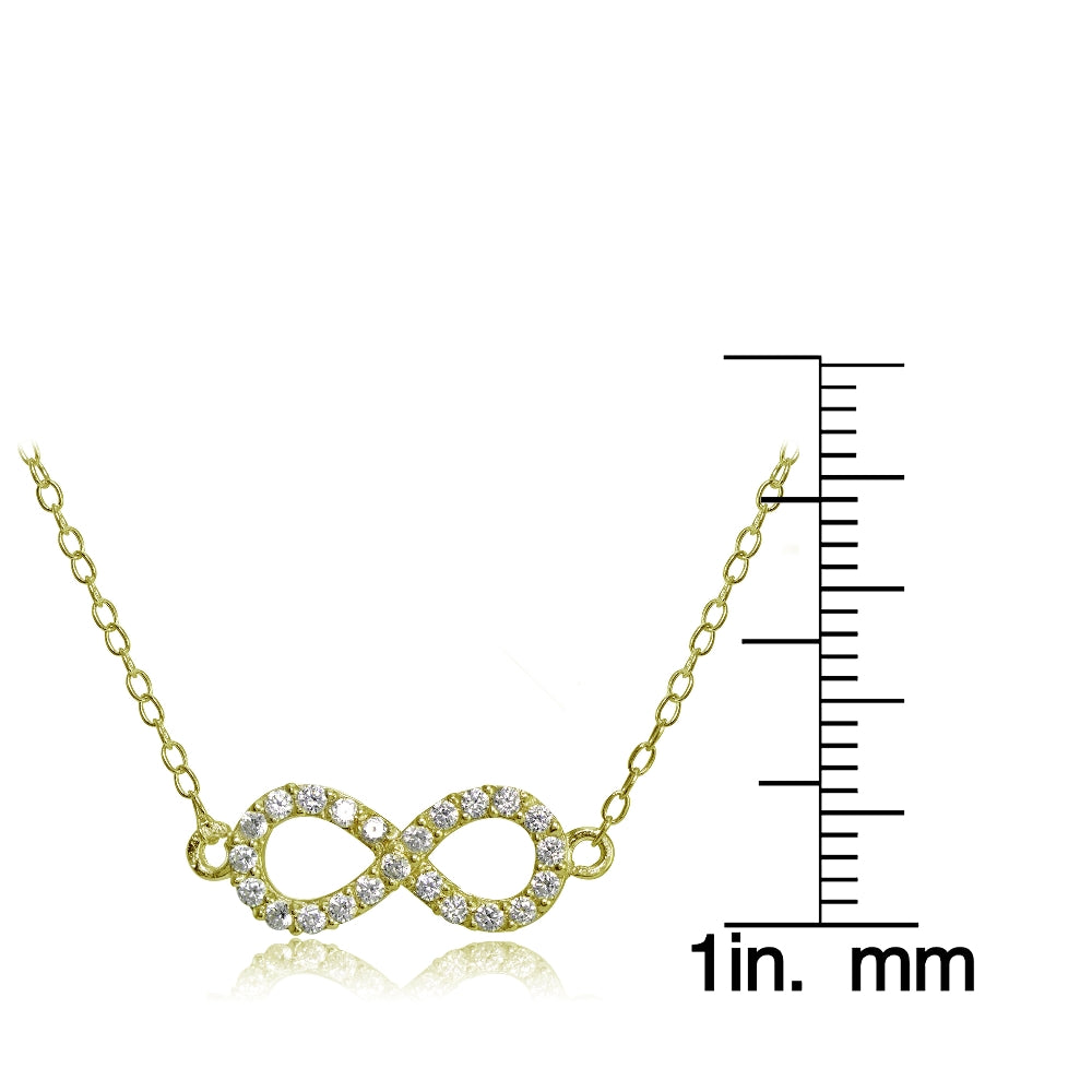 Yellow Gold Flashed Sterling Silver Cubic Zirconia Small Infinity Necklace-3