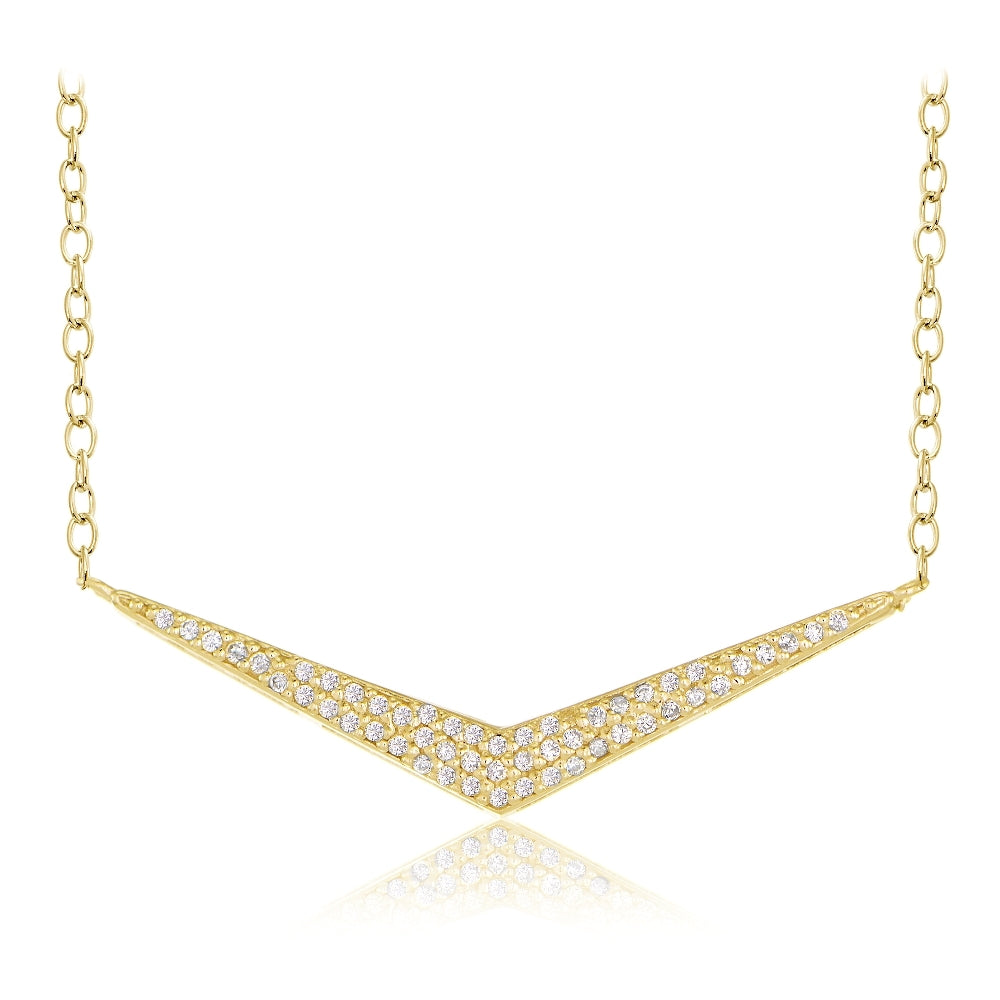 Gold Tone over Sterling Silver Cubic Zirconia V Necklace