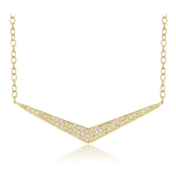 Gold Tone over Sterling Silver Cubic Zirconia V Necklace
