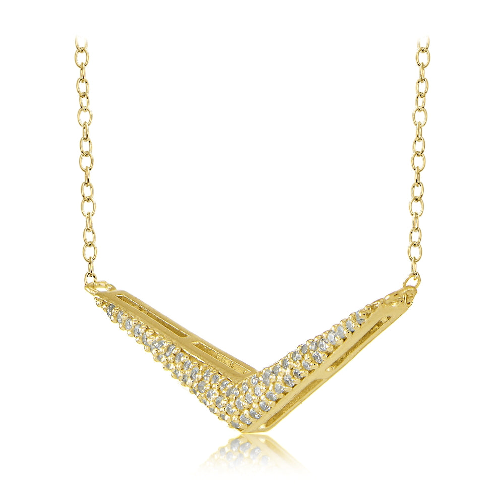 Gold Tone over Sterling Silver Cubic Zirconia V Necklace-2
