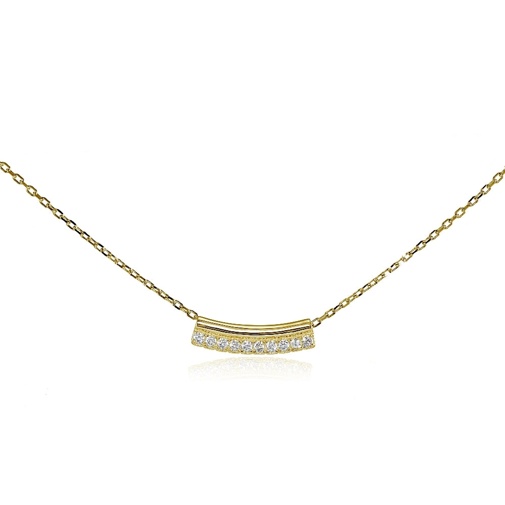 Yellow Gold Flashed Sterling Silver Cubic Zirconia Bar Choker Necklace
