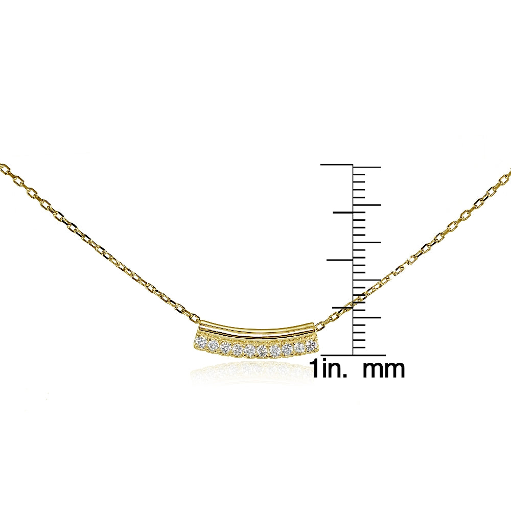 Yellow Gold Flashed Sterling Silver Cubic Zirconia Bar Choker Necklace-3
