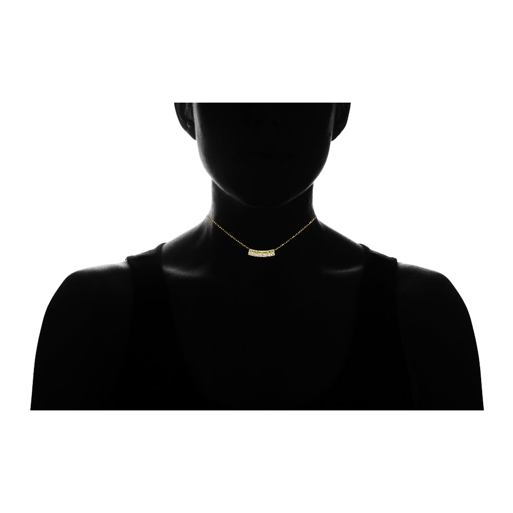 Yellow Gold Flashed Sterling Silver Cubic Zirconia Bar Choker Necklace-4