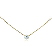 Yellow Gold Flashed Sterling Silver Cubic Zirconia Solitaire Choker Necklace