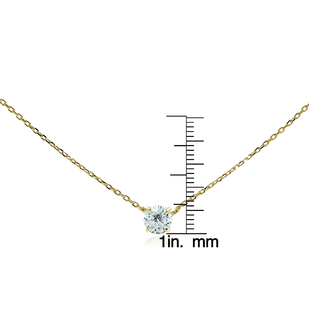 Yellow Gold Flashed Sterling Silver Cubic Zirconia Solitaire Choker Necklace-3