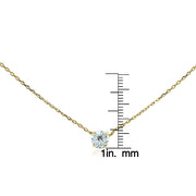 Yellow Gold Flashed Sterling Silver Cubic Zirconia Solitaire Choker Necklace