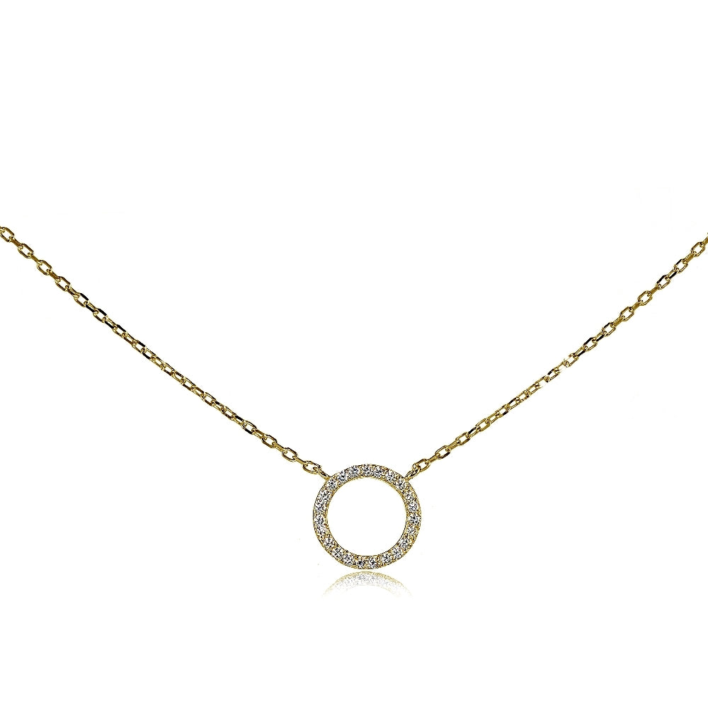 Yellow Gold Flashed Sterling Silver Cubic Zirconia Circle Choker Necklace