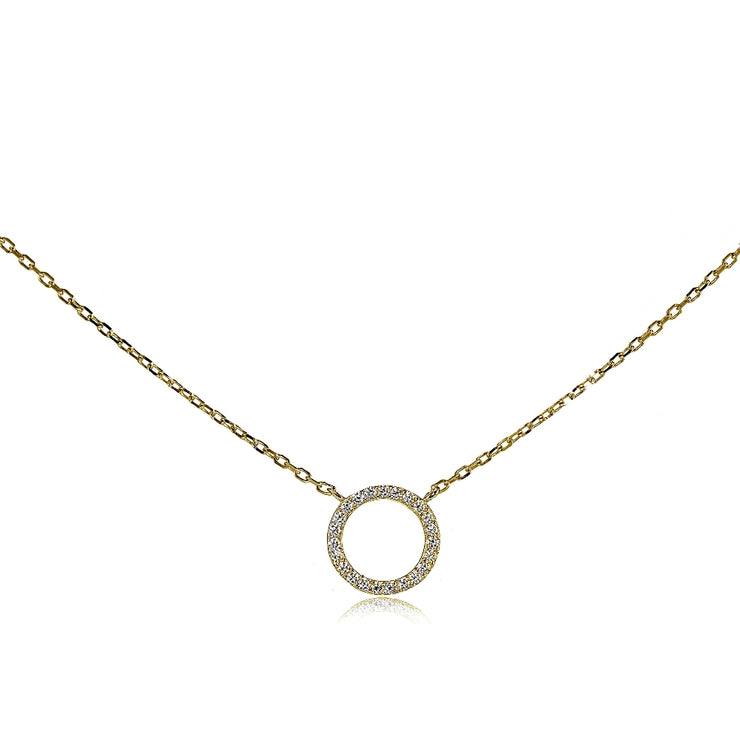 Yellow Gold Flashed Sterling Silver Cubic Zirconia Circle Choker Necklace