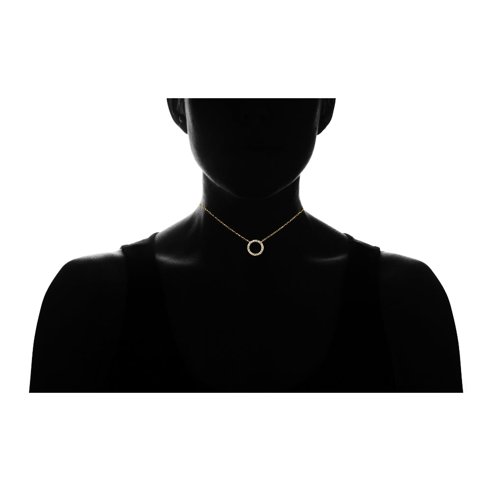 Yellow Gold Flashed Sterling Silver Cubic Zirconia Circle Choker Necklace-4
