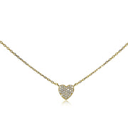 Yellow Gold Flashed Sterling Silver Cubic Zirconia Heart Choker Necklace