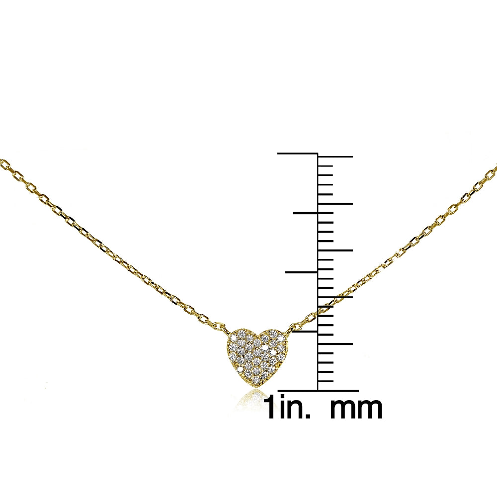 Yellow Gold Flashed Sterling Silver Cubic Zirconia Heart Choker Necklace-2
