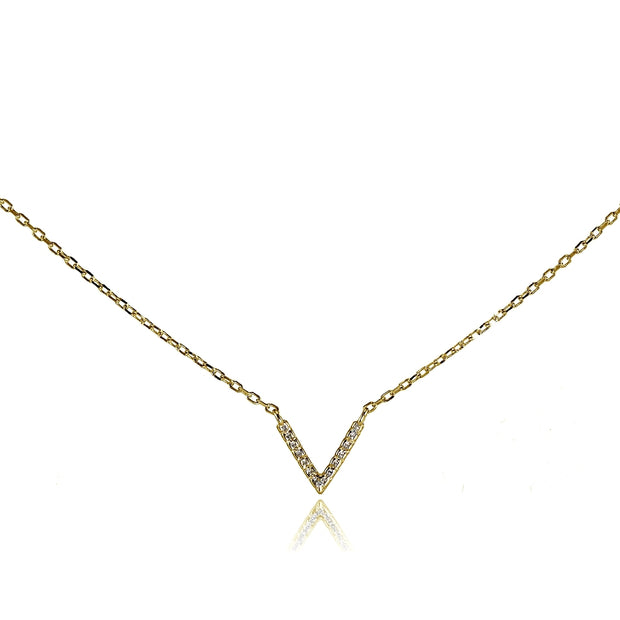 Yellow Gold Flashed Sterling Silver Cubic Zirconia "V" Choker Necklace