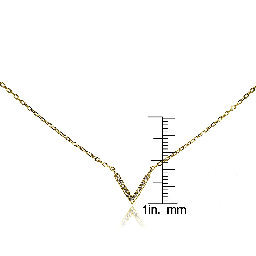 Yellow Gold Flashed Sterling Silver Cubic Zirconia "V" Choker Necklace-3