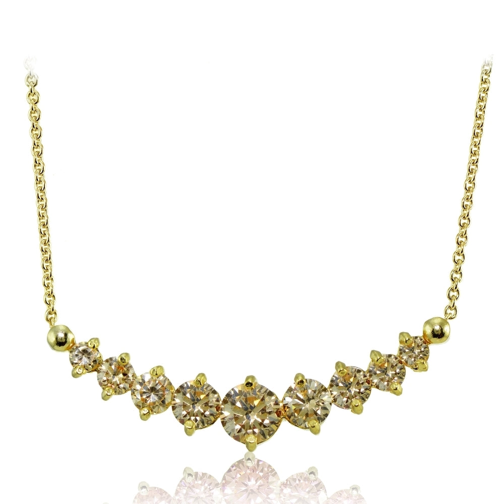Yellow Gold Flashed Sterling Silver Champagne Cubic Zirconia Graduated Necklace