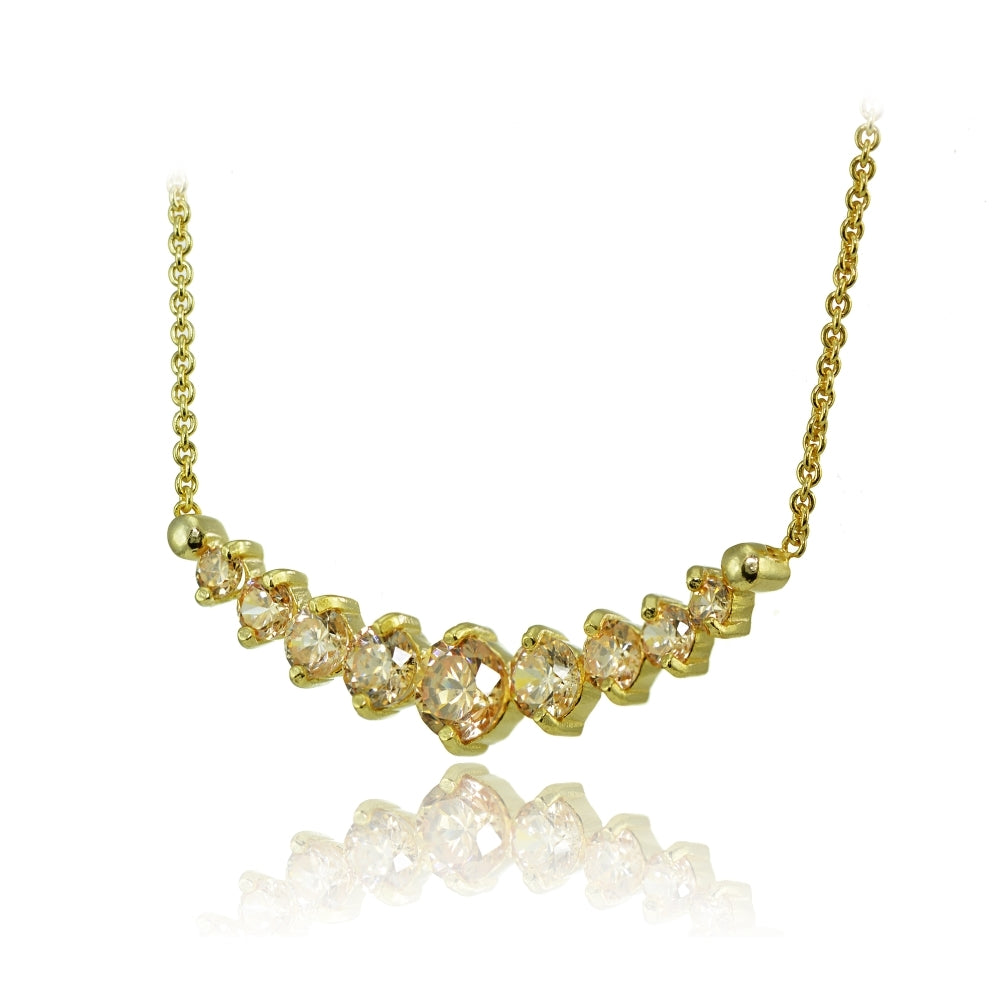 Yellow Gold Flashed Sterling Silver Champagne Cubic Zirconia Graduated Necklace-2