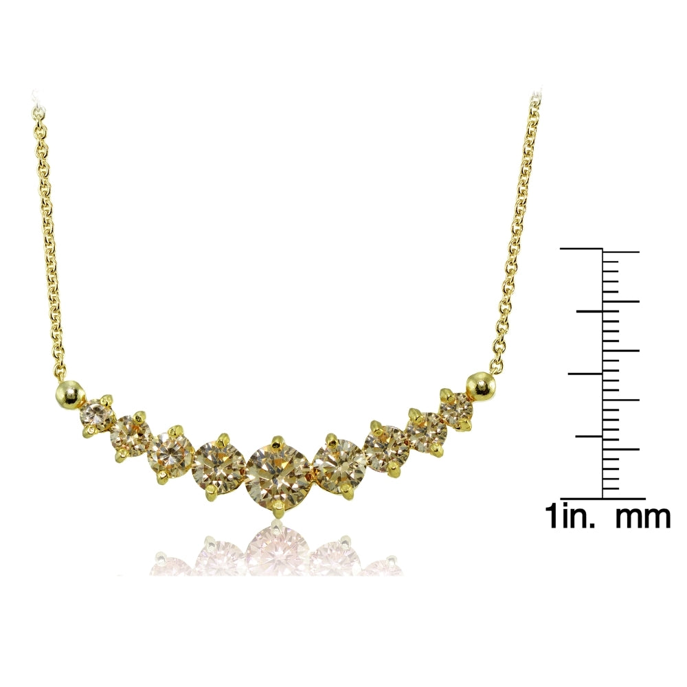 Yellow Gold Flashed Sterling Silver Champagne Cubic Zirconia Graduated Necklace-3