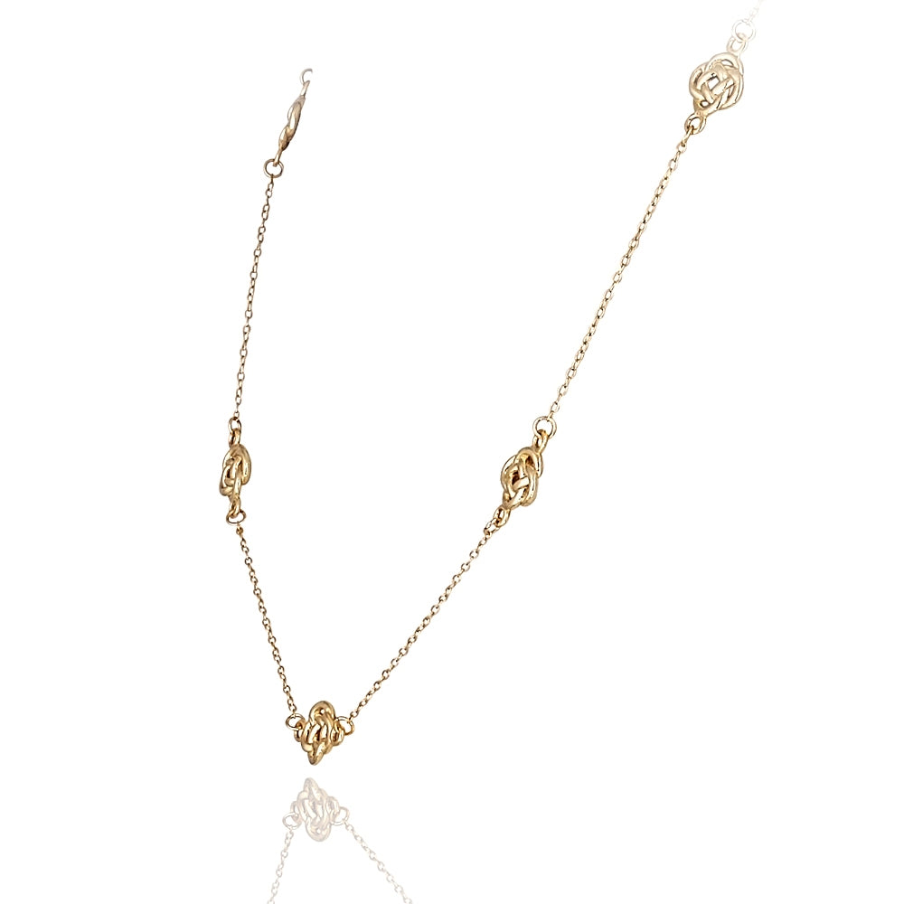 Yellow Gold Flashed Sterling Silver Polished Love Knot Flower Station Chain Necklace-2