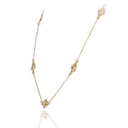 Yellow Gold Flashed Sterling Silver Polished Love Knot Flower Station Chain Necklace