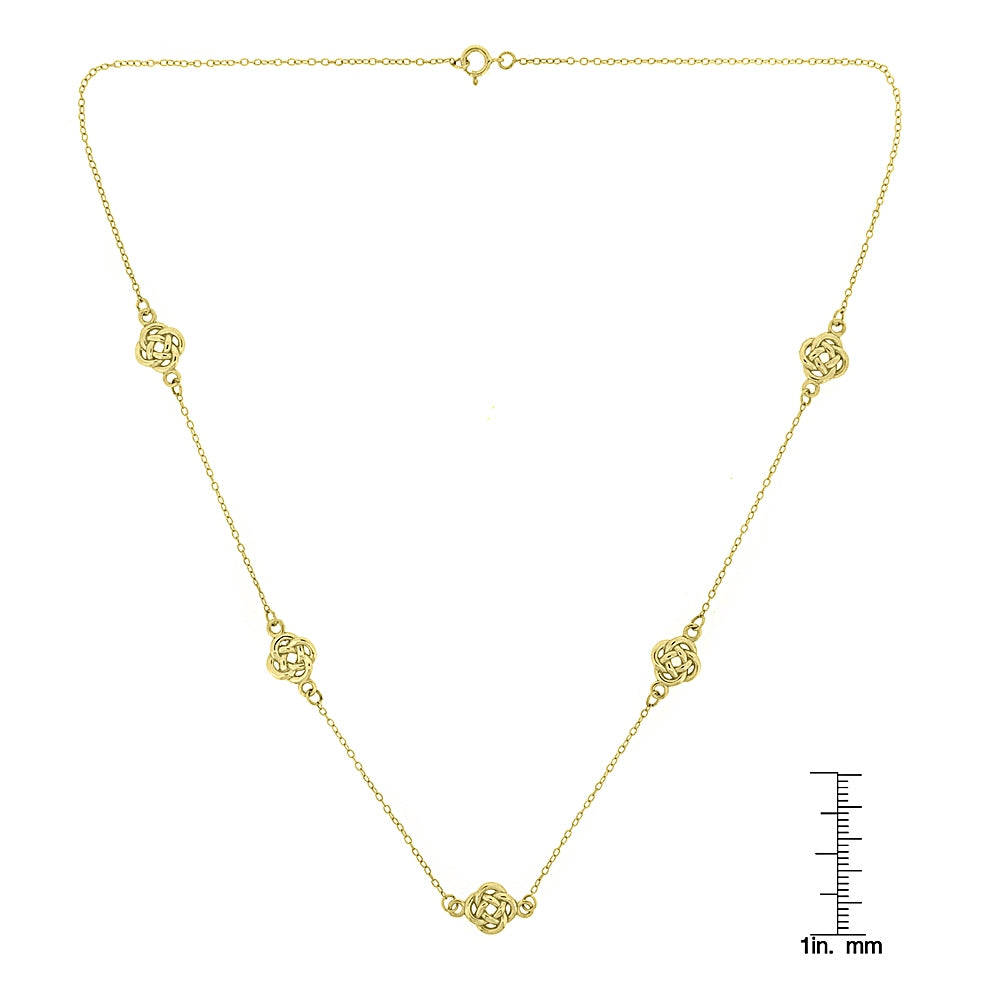 Yellow Gold Flashed Sterling Silver Polished Love Knot Flower Station Chain Necklace-3
