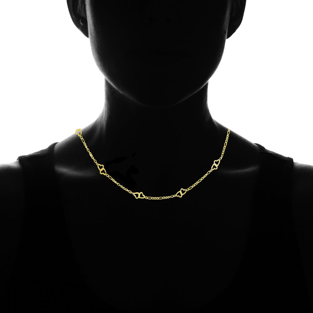 Yellow Gold Flashed Sterling Silver Figaro Link Chain with Double Hearts Necklace, 16 Inches-3