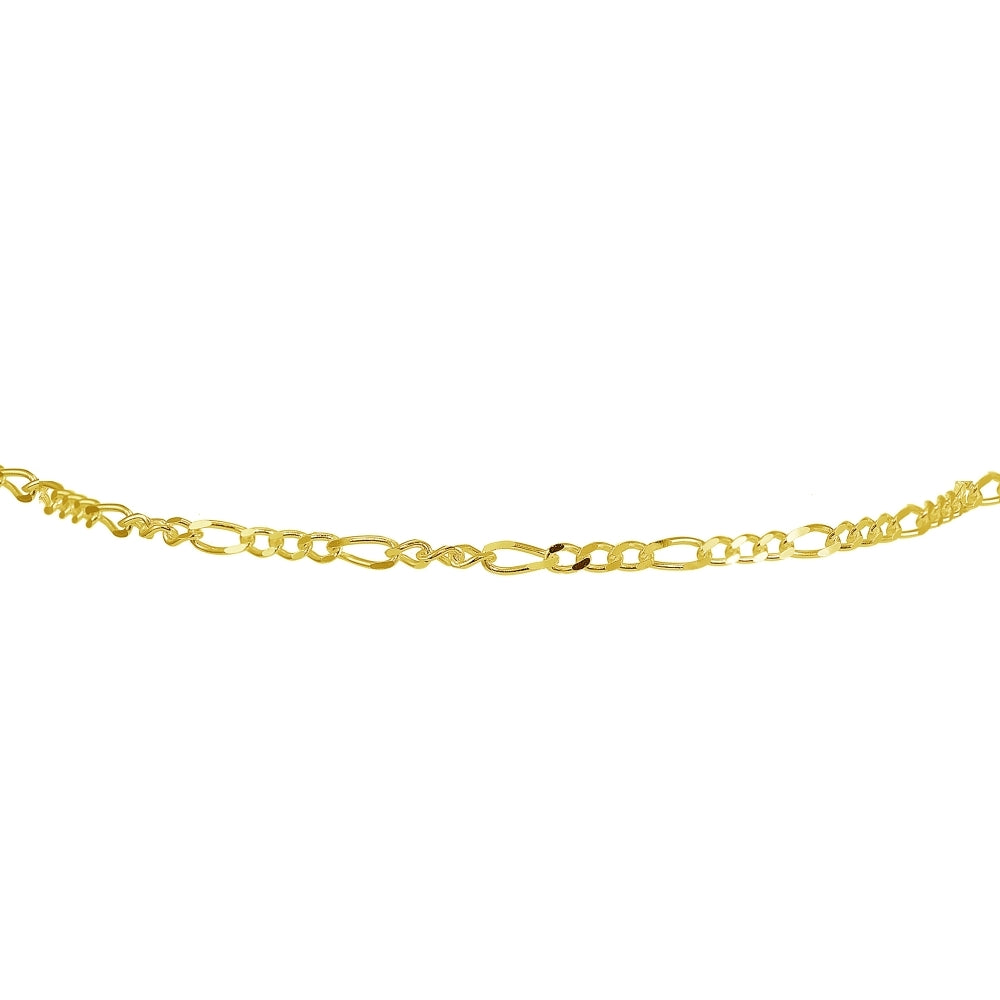Yellow Gold Flashed Sterling Silver 2.5mm Italian Figaro Link Chain Choker Necklace