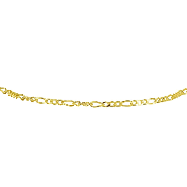 Yellow Gold Flashed Sterling Silver 2.5mm Italian Figaro Link Chain Choker Necklace