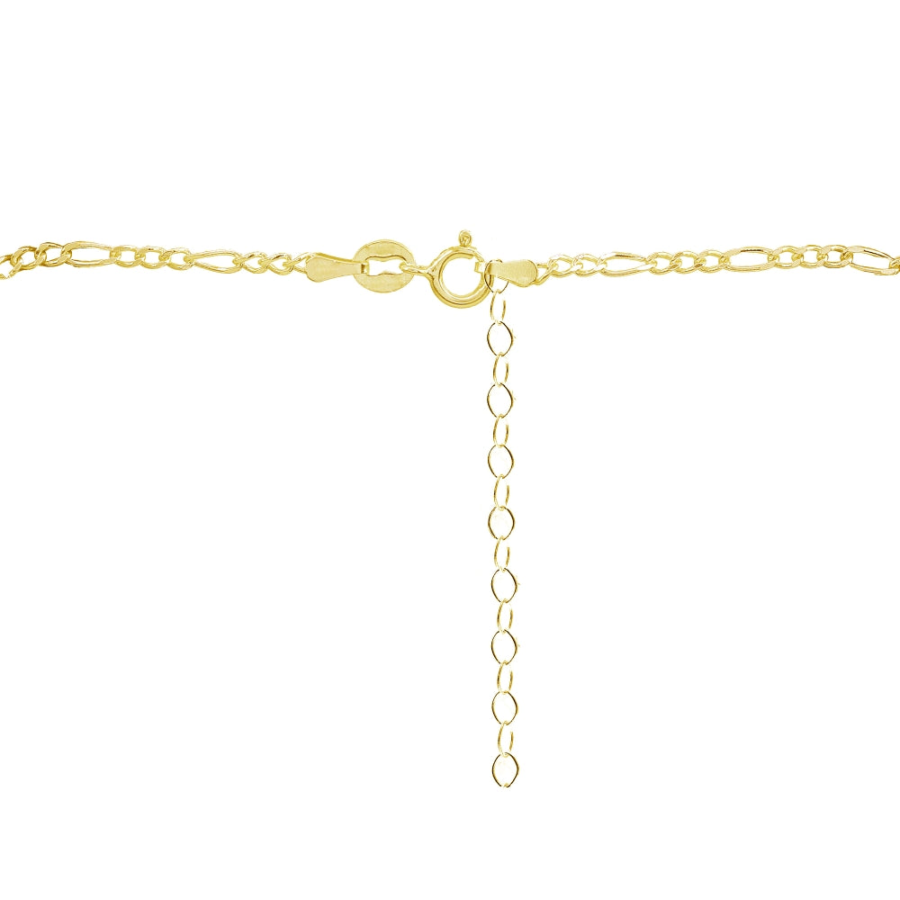 Yellow Gold Flashed Sterling Silver 2.5mm Italian Figaro Link Chain Choker Necklace-2