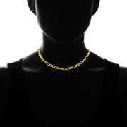 Yellow Gold Flashed Sterling Silver 2.5mm Italian Figaro Link Chain Choker Necklace