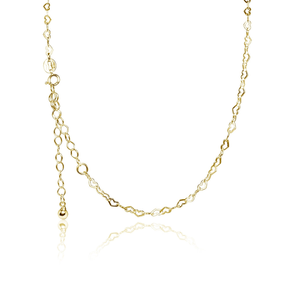 Yellow Gold Flashed Sterling Silver Heart Link Chain Choker Necklace-2